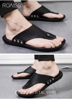 roaiss Eva Sandals for Men Light and Breathable Beach Flip Flops Non Slip Slippers Leather Casual T Shaped Slipper  - Image 4