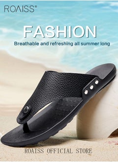 roaiss Eva Sandals for Men Light and Breathable Beach Flip Flops Non Slip Slippers Leather Casual T Shaped Slipper  - Image 2