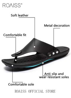 roaiss Eva Sandals for Men Light and Breathable Beach Flip Flops Non Slip Slippers Leather Casual T Shaped Slipper  - Image 3