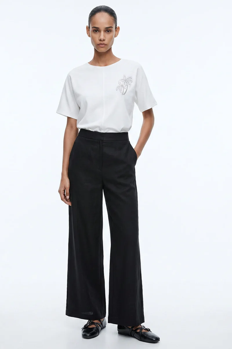 Exquise High-Waisted, Pocketed, Zip-Up Linen Regular Pants