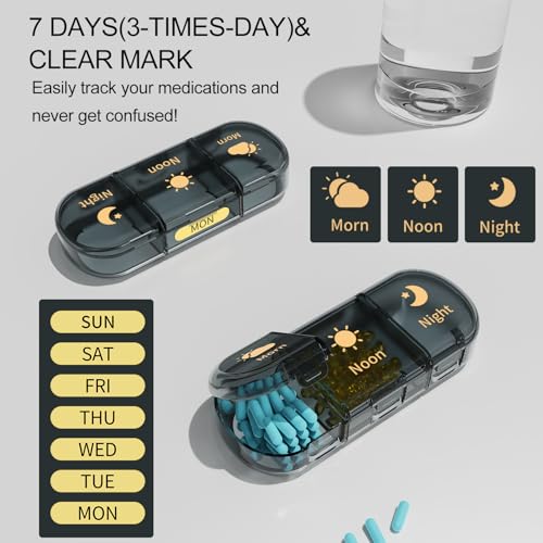 POPCUBE Premium Medicine organizer Box- Waterproof Weekly Medicine organizer- Medicine Box for home, 7 days tablet organizer For Home-Large Pill Organizer Box Case (Black, 3 Compartment) - Image 2