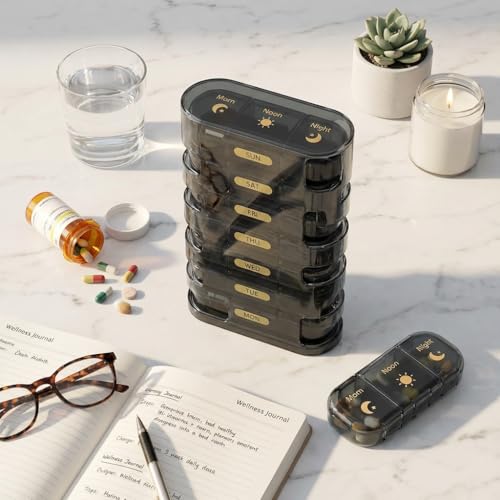 POPCUBE Premium Medicine organizer Box- Waterproof Weekly Medicine organizer- Medicine Box for home, 7 days tablet organizer For Home-Large Pill Organizer Box Case (Black, 3 Compartment) - Image 4