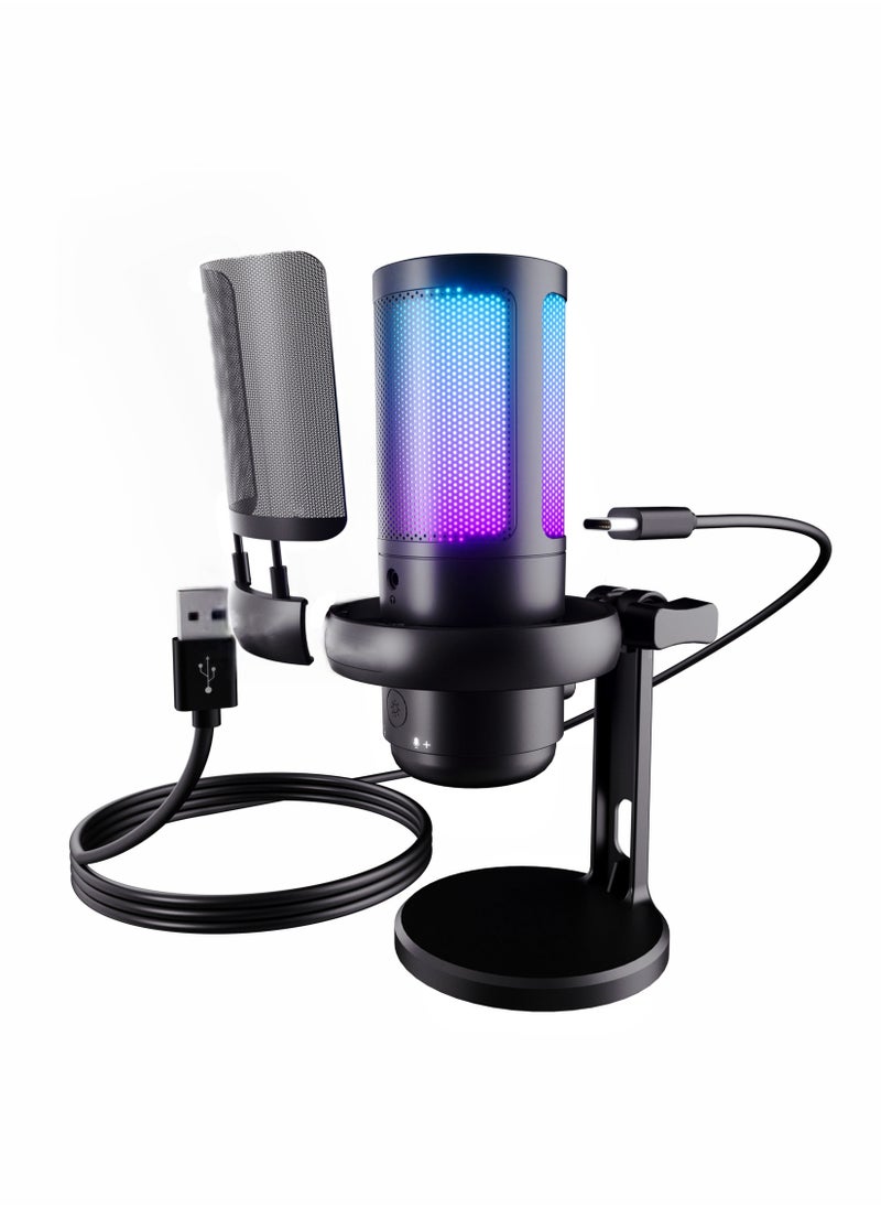 Generic Gaming Microphone With RGB Lighting, USB Condenser Podcasting Microphone, Tap to Mute Sensor, Pop Filter, USB PC, Mac/PS4/PS5 Computer Desktop Microphone for Gaming, Streaming, Recording  - Image 1