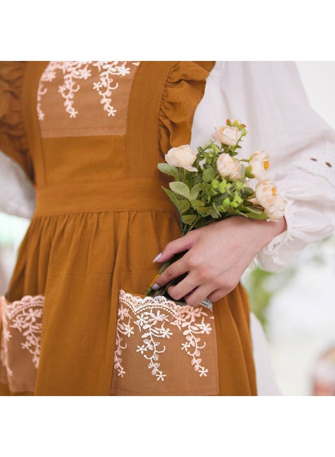 Aoomzoon Vintage Aprons for Women with Pockets Cute Lace Ruffle Adjustable Apron for Cooking Kitchen Baking Gardening, Orange Yellow, M - Image 3