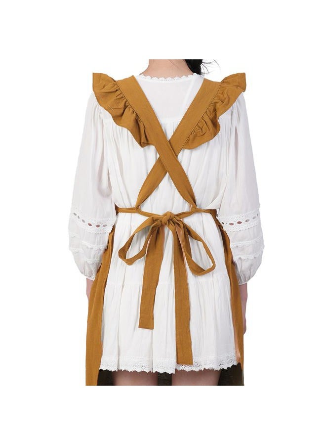 Aoomzoon Vintage Aprons for Women with Pockets Cute Lace Ruffle Adjustable Apron for Cooking Kitchen Baking Gardening, Orange Yellow, M - Image 5