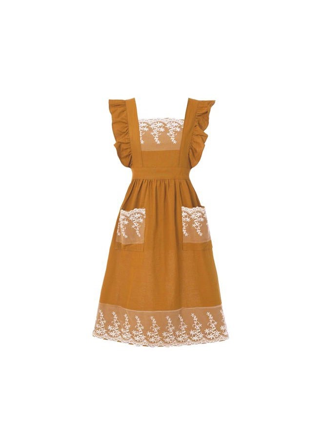 Aoomzoon Vintage Aprons for Women with Pockets Cute Lace Ruffle Adjustable Apron for Cooking Kitchen Baking Gardening, Orange Yellow, M - Image 1