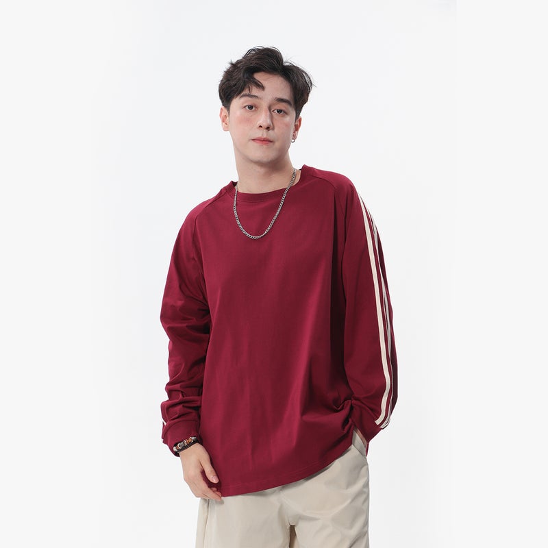 Early Autumn 240G Heavy Three Bar Design Crewneck Long Sleeve T-Shirt Men'S Fashion Brand College Style Long Sleeve Men'S And Women'S Same Style - Image 1