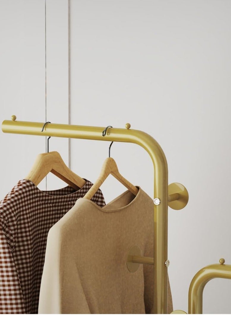 Loquat Metal Coat Rack Stand Sturdy Coat Racks Hanger Stand Gold Double Pole Clothing Rack with 5 Hooks and Heavy Granite Base Clothes Stand Hat Hanger for Bedroom Office Entryway 60x30.2x171cm - Image 3
