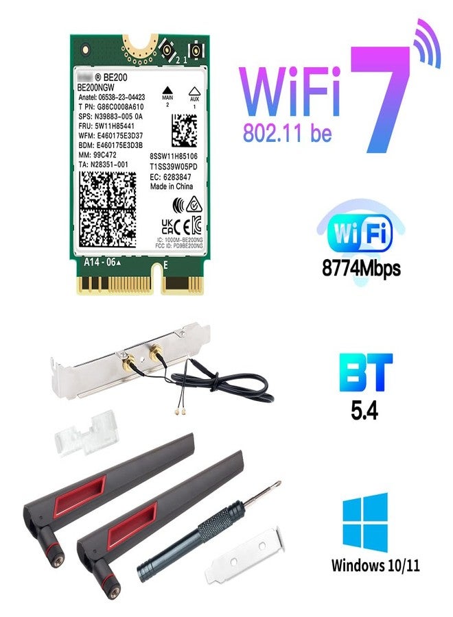 ريكونج بطاقة شبكة لاسلكية REKONG WiFi 7 بتقنية بلوتوث 5.4 طراز BE200NGW، الجيل السابع، M.2، مجموعة سطح مكتب صغيرة، محول WiFi 7، 802.11BE ثلاثي النطاق، سرعة 8774 ميجابت في الثانية، لا تدعم لوحات AMD الأم لنظامي التشغيل Windows 10/11 - Image 2