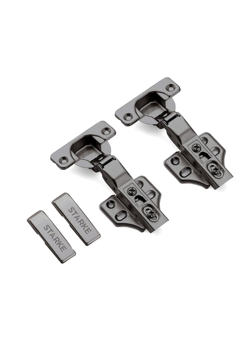 STARKE Pack of 2 Half Over Lay Soft Close Fast Mounted 1 Section Force Buffering Hinge - Black, 105 Degree Opening Angle, 14-22 mm Application, Protective Cover & Screws included. - Image 1