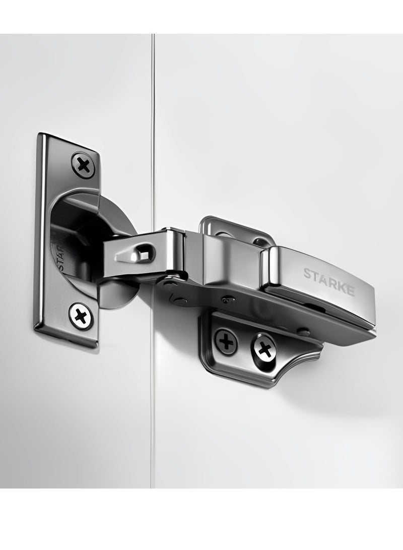 STARKE Pack of 2 Half Over Lay Soft Close Fast Mounted 1 Section Force Buffering Hinge - Black, 105 Degree Opening Angle, 14-22 mm Application, Protective Cover & Screws included. - Image 4