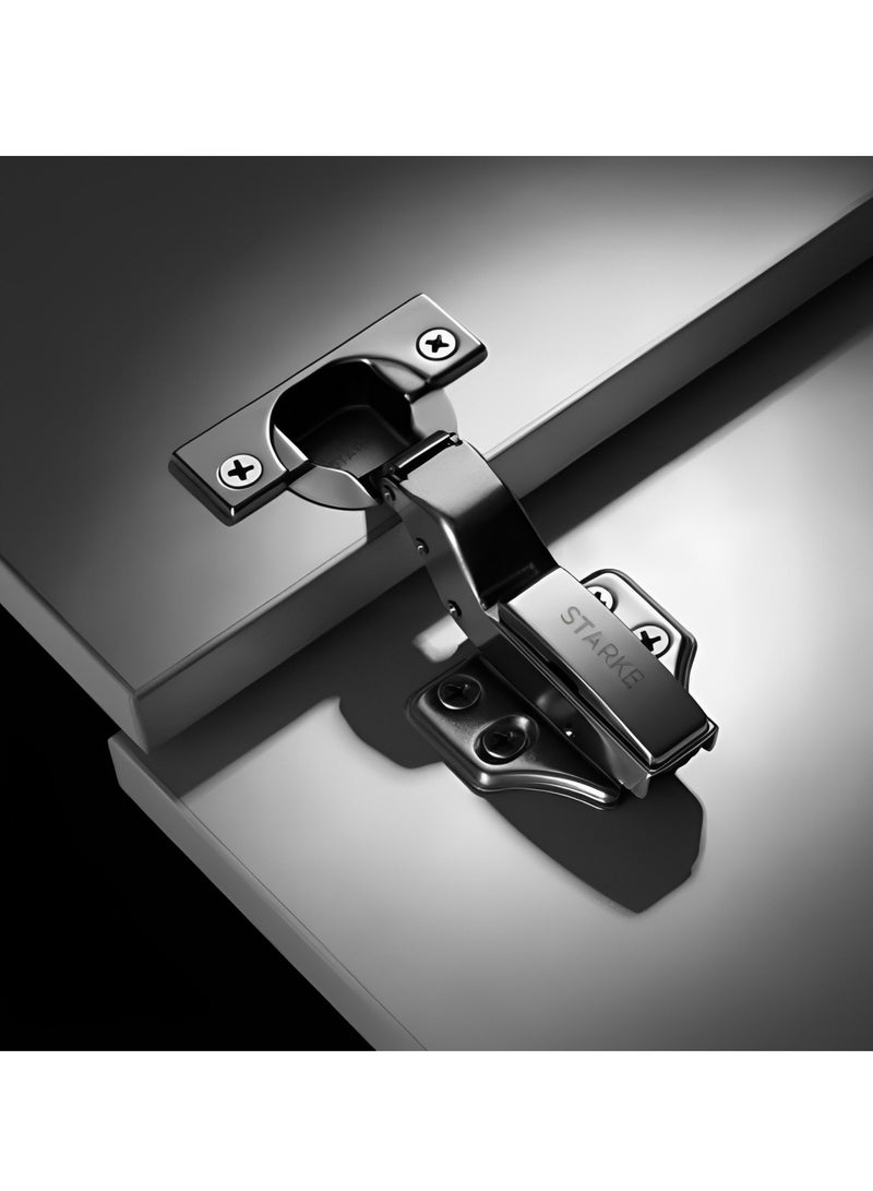STARKE Pack of 2 Half Over Lay Soft Close Fast Mounted 1 Section Force Buffering Hinge - Black, 105 Degree Opening Angle, 14-22 mm Application, Protective Cover & Screws included. - Image 5