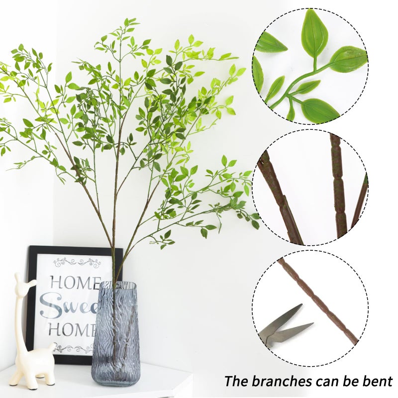 CEWOR 4pcs Artificial Plants Fake Greenery Branches for Vase, 43.3 Inch Green Nandina Long Steams for Tall Vase, Fake Plants Spring Stems for Wedding Garden Office Home DÃ©cor - Image 3