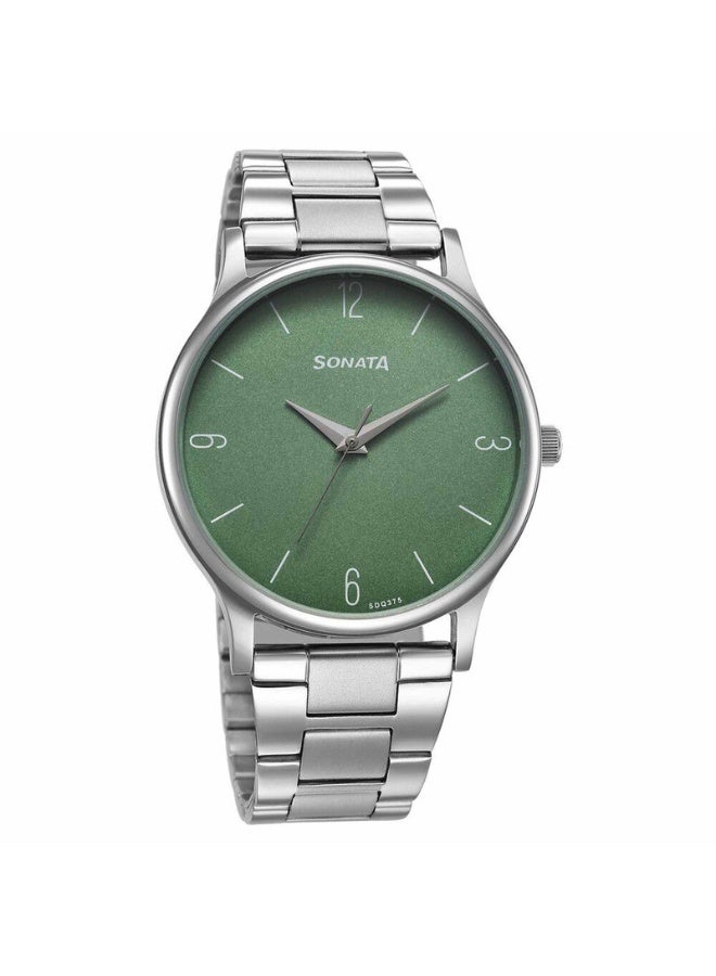 Sonata ساعة Aspire 77105SM13 للرجال - قرص أخضر، سوار من الفولاذ المقاوم للصدأ الفضي، حركة كوارتز - Image 1