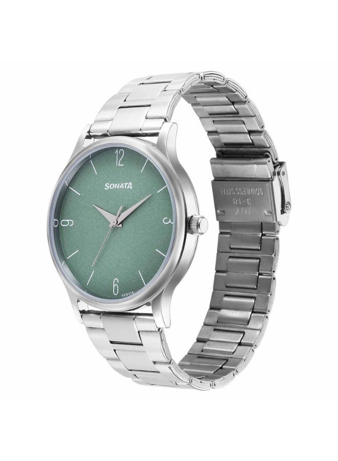 Sonata ساعة Aspire 77105SM13 للرجال - قرص أخضر، سوار من الفولاذ المقاوم للصدأ الفضي، حركة كوارتز - Image 3