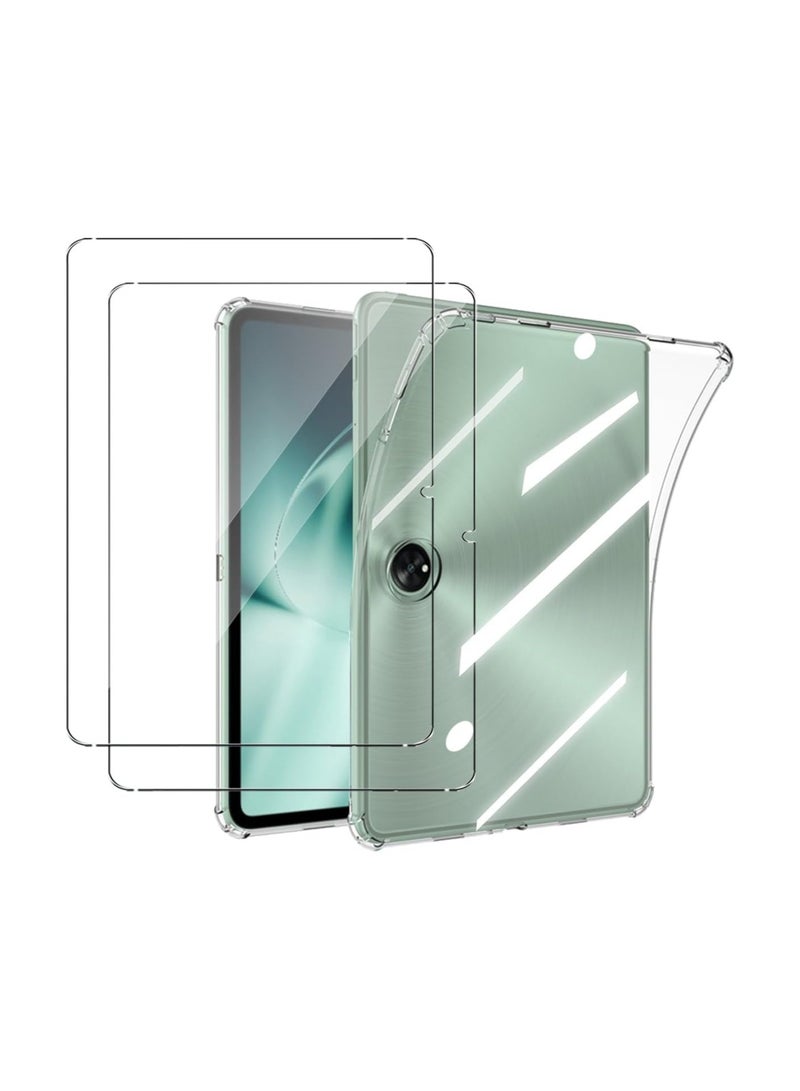 general Transparent protective case suitable for OnePlus pads, with 2 tempered glass screen protectors, ultra-transparent soft TPU protective cover, lightweight flexible silicone shockproof sturdy back cover - Image 1