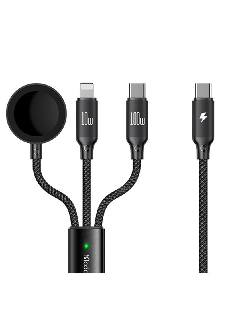 MCDODO CA 494 3 IN1 100W USB-C TO TYPE-C LIGHTNING  WIRELESS CHARGER FOR APPLE WATCH CABLE 1.2M - Image 1
