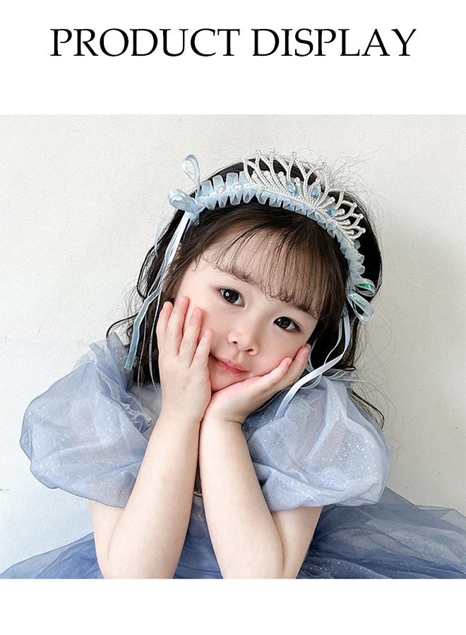 DUNISO طقم من 2 قطعة من عصابة الرأس على شكل تاج للفتيات، تاج أميرة مزين بالكريستال والدانتيل، عصابة رأس زرقاء لطيفة للفتيات الصغيرات، ملحقات شعر لحفلات عيد الميلاد وحفلات الزفاف والمهرجانات والفعاليات - Image 2