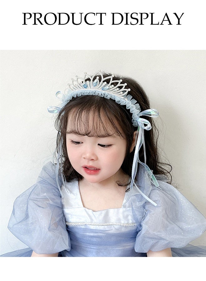 DUNISO طقم من 2 قطعة من عصابة الرأس على شكل تاج للفتيات، تاج أميرة مزين بالكريستال والدانتيل، عصابة رأس زرقاء لطيفة للفتيات الصغيرات، ملحقات شعر لحفلات عيد الميلاد وحفلات الزفاف والمهرجانات والفعاليات - Image 3
