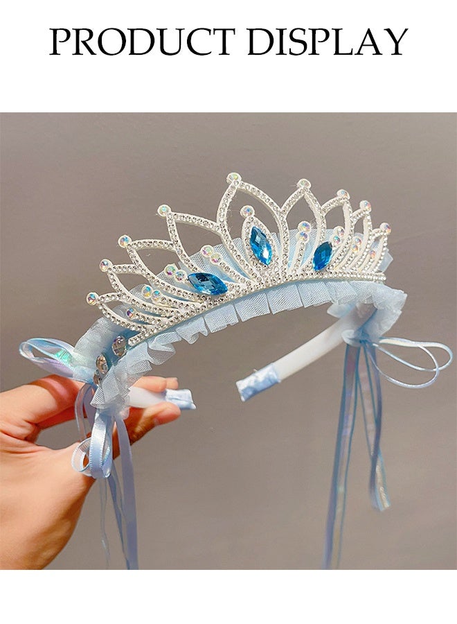DUNISO طقم من 2 قطعة من عصابة الرأس على شكل تاج للفتيات، تاج أميرة مزين بالكريستال والدانتيل، عصابة رأس زرقاء لطيفة للفتيات الصغيرات، ملحقات شعر لحفلات عيد الميلاد وحفلات الزفاف والمهرجانات والفعاليات - Image 5