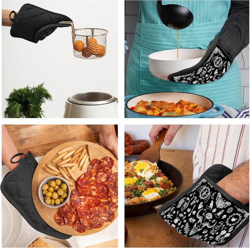 YeiHe Gothic Witchy Skull Pot Holders with Pockets, Witchy Gifts, Goth Black Pot Holders Heat Resistant Oven Mitts Hot Pads for Kitchen Baking Cooking,Potholders for Kitchens - Image 5