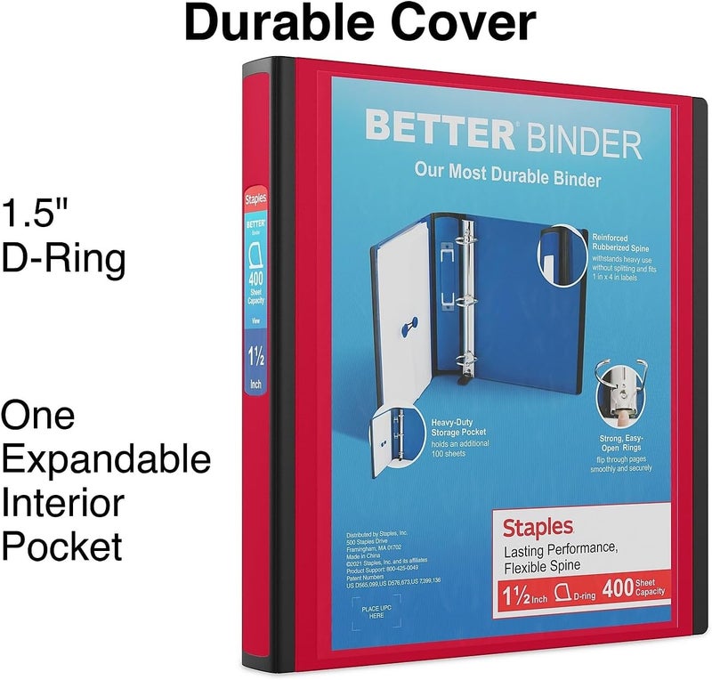 Staples 1 12inch 3Ring Better Binder Red 3Pack ST55860CCVS - Image 2