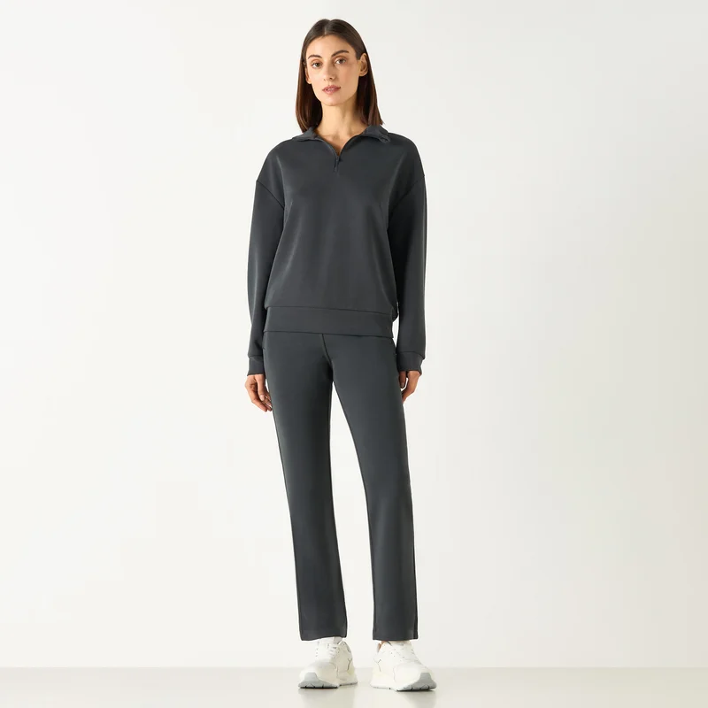 ADOT by Splash Solid High Neck Sweatshirt with Long Sleeves and Zip Closure