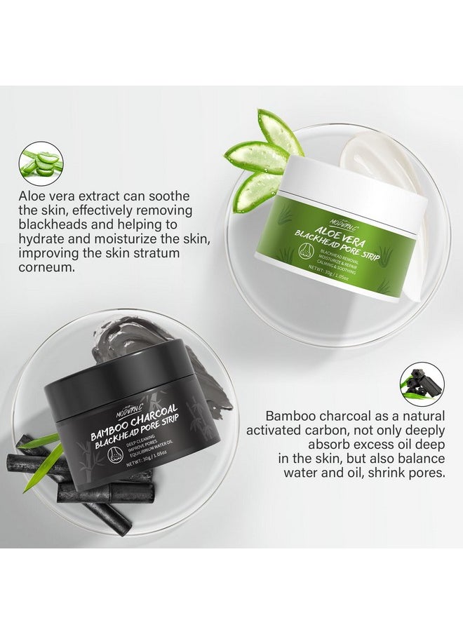 POP MODERN.C - Blackhead Pore Strip 2Pcs Aloe Vera Blackhead Remover Strip Bamboo Charcoal Nose Pore Strips Deep Cleaning Whitehead Strawberry Noses Blackhead Remover Face Mask Shrink Pores With 120Pcs Paper - Image 1