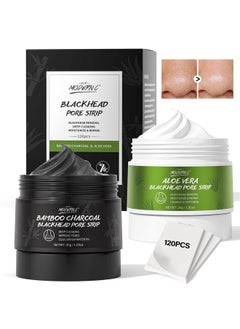 Blackhead Pore Strip 2Pcs Aloe Vera Blackhead Remover Strip Bamboo Charcoal Nose Pore Strips Deep Cleaning Whitehead Strawberry Noses Blackhead Remover Face Mask Shrink Pores With 120Pcs Paper
