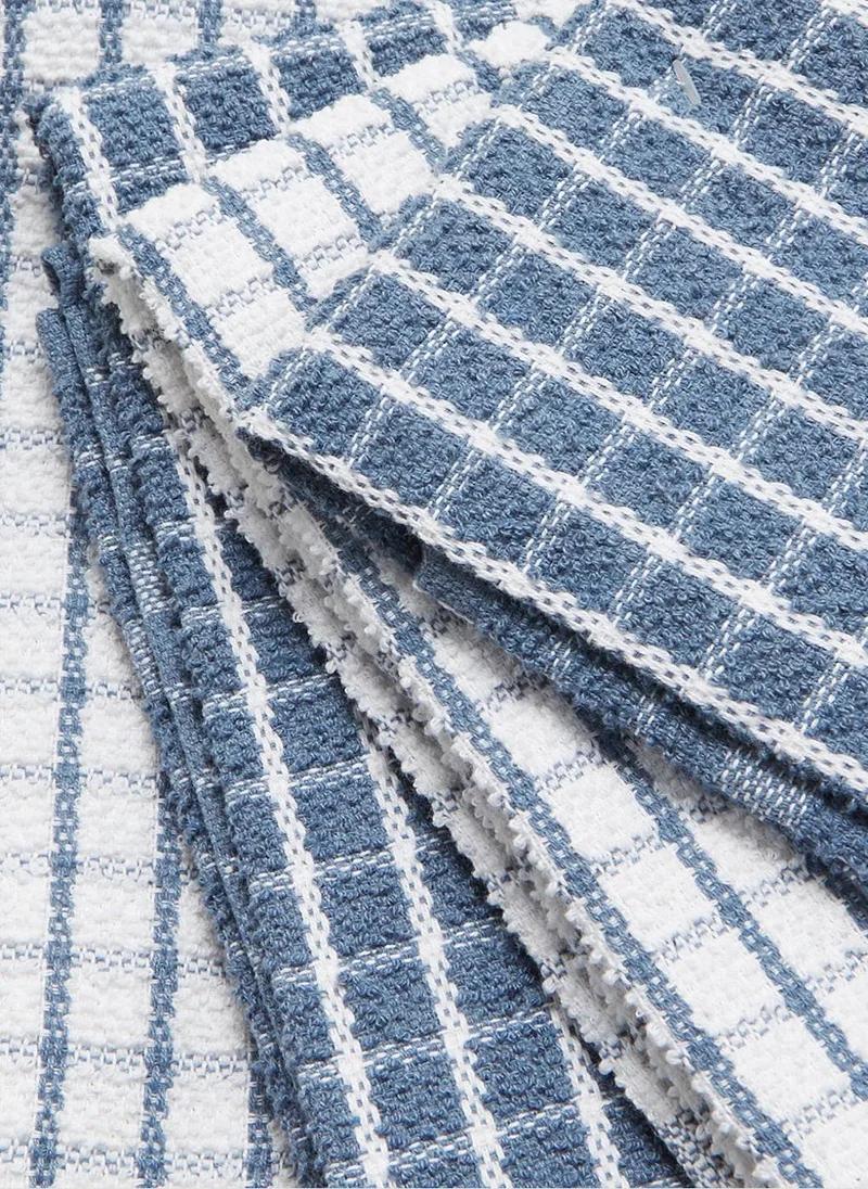 Matalan 4 Pack Blue Check Terry Tea Towels (60cm x 45cm)