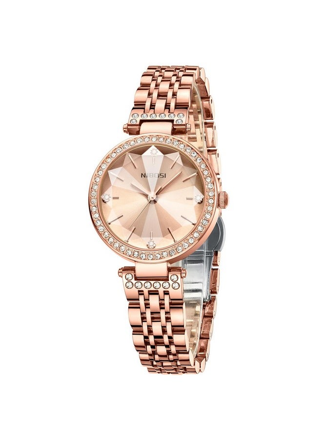 NIBOSI - NIBOSI Stainless Steel Women Watches Analog Rose Gold Square Dial Women's Watch For Girls&Miss&Ladies Diamond Studded With Stylish Watches Waterproof, Band Color-Rose Gold - Image 1
