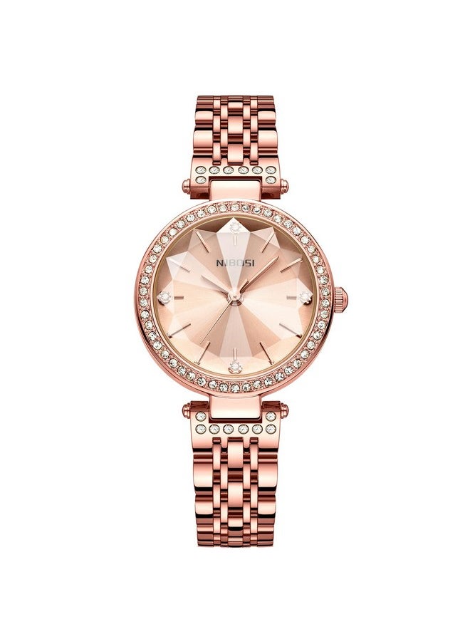 NIBOSI - NIBOSI Stainless Steel Women Watches Analog Rose Gold Square Dial Women's Watch For Girls&Miss&Ladies Diamond Studded With Stylish Watches Waterproof, Band Color-Rose Gold - Image 1