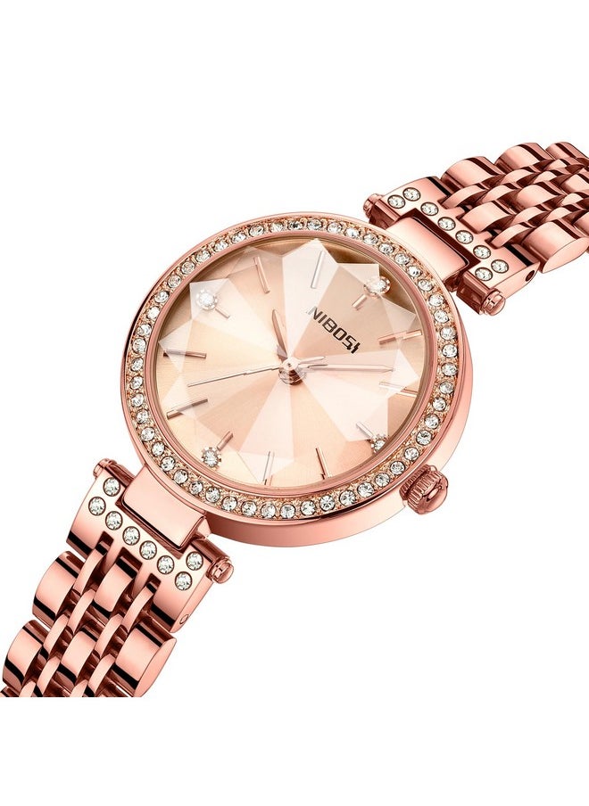 NIBOSI - NIBOSI Stainless Steel Women Watches Analog Rose Gold Square Dial Women's Watch For Girls&Miss&Ladies Diamond Studded With Stylish Watches Waterproof, Band Color-Rose Gold - Image 1