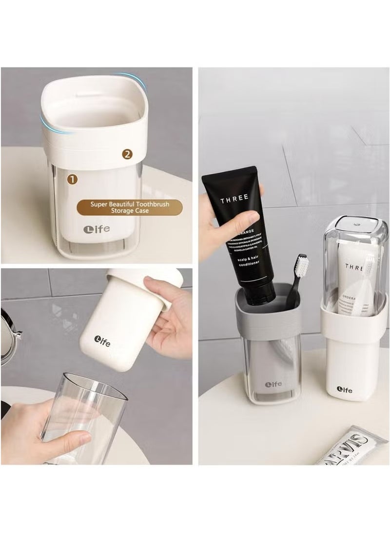 Travel Toothbrush Case, 2 in 1 Dustproof Toothbrush Cover and Rinse Cup, Large Capacity Toothbrush Cup, Portable Storage Container for Business, Camping, School, Trip(pink) - Image 2