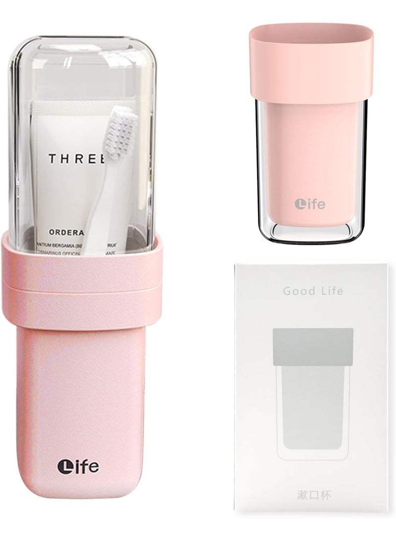 Travel Toothbrush Case, 2 in 1 Dustproof Toothbrush Cover and Rinse Cup, Large Capacity Toothbrush Cup, Portable Storage Container for Business, Camping, School, Trip(pink) - Image 1