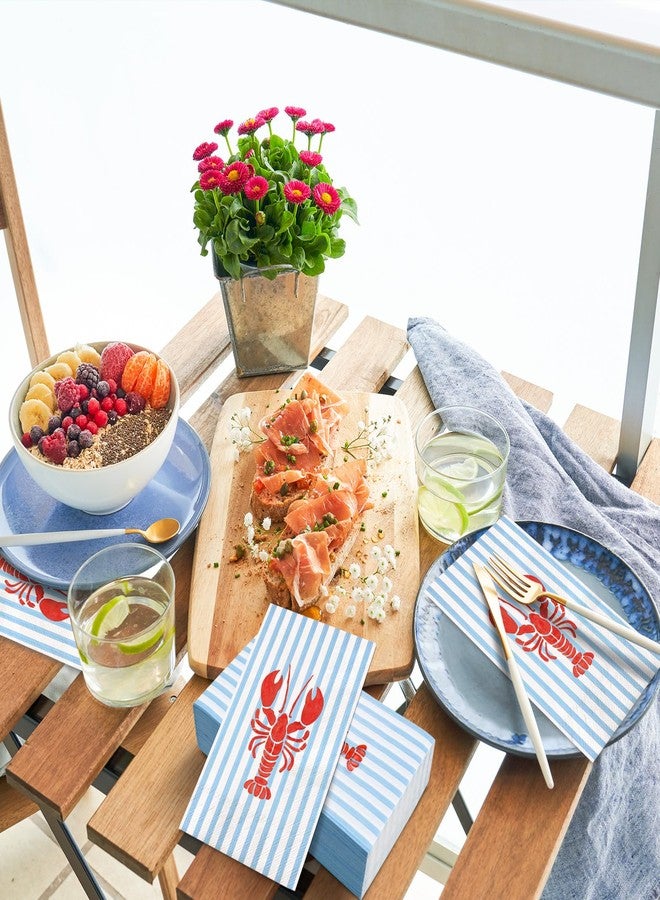FYSUIMU 50 Pcs Summer Crawfish Guest Napkins Disposable Paper Napkin Red Blue Tropical Lobster Craw Fish Striped Dinner Hand Napkins for Kitchen Home Bathroom Party Supplies Table Decor - Image 4