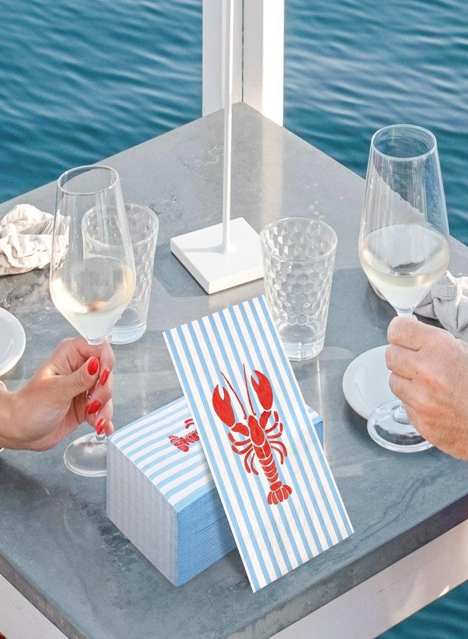 FYSUIMU 50 Pcs Summer Crawfish Guest Napkins Disposable Paper Napkin Red Blue Tropical Lobster Craw Fish Striped Dinner Hand Napkins for Kitchen Home Bathroom Party Supplies Table Decor - Image 5