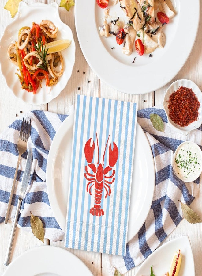 FYSUIMU 50 Pcs Summer Crawfish Guest Napkins Disposable Paper Napkin Red Blue Tropical Lobster Craw Fish Striped Dinner Hand Napkins for Kitchen Home Bathroom Party Supplies Table Decor - Image 3