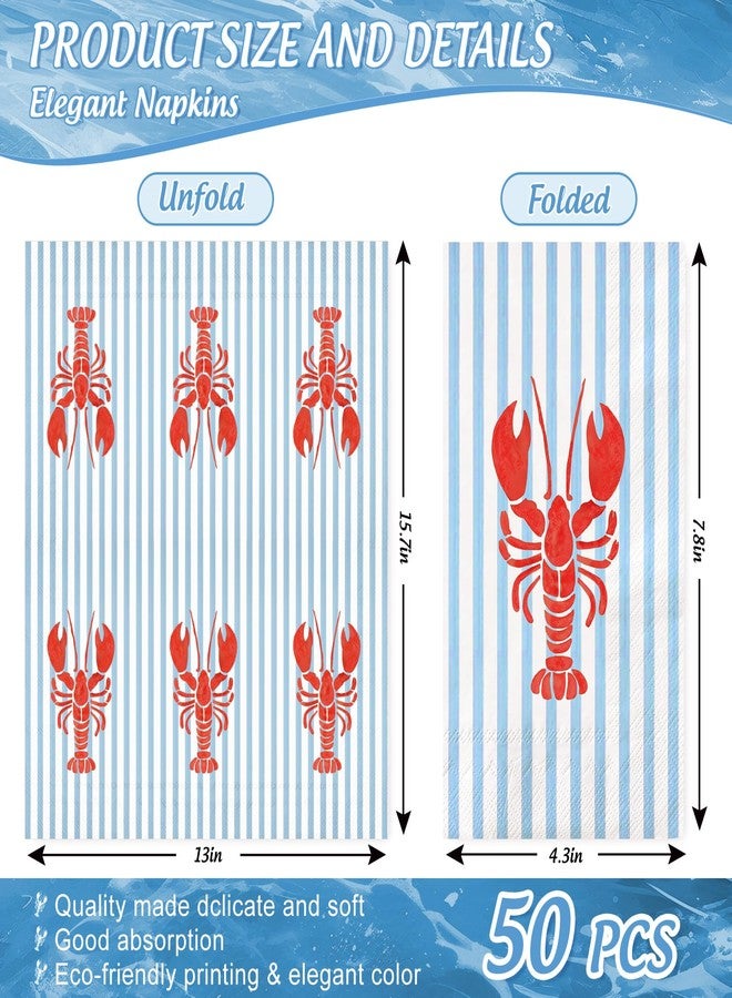 FYSUIMU 50 Pcs Summer Crawfish Guest Napkins Disposable Paper Napkin Red Blue Tropical Lobster Craw Fish Striped Dinner Hand Napkins for Kitchen Home Bathroom Party Supplies Table Decor - Image 2