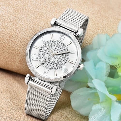 LOUIS DEVIN Mesh-Type Stainless Steel Chain Analog Wrist Watch for Women (Silver Dial) | LD-L189-SLV-CH - Image 3