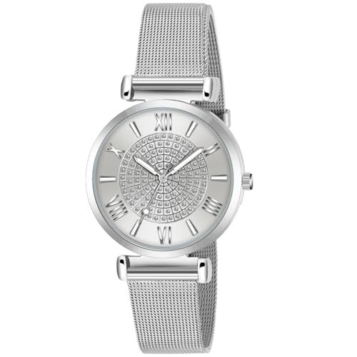 LOUIS DEVIN Mesh-Type Stainless Steel Chain Analog Wrist Watch for Women (Silver Dial) | LD-L189-SLV-CH - Image 1