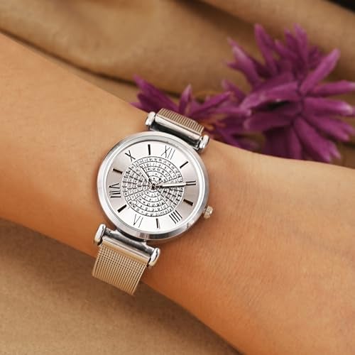 LOUIS DEVIN Mesh-Type Stainless Steel Chain Analog Wrist Watch for Women (Silver Dial) | LD-L189-SLV-CH - Image 2