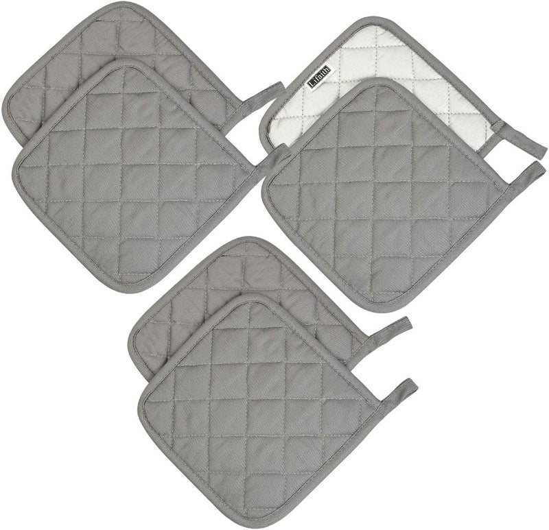 lifaith 100% Cotton Potholders Kitchen Everyday Basic Terry Pot Holder Heat Resistant Large Coaster Hot Pads Kit Trivets Set for Cooking and Baking Set of 6 Dark Grey - Image 1