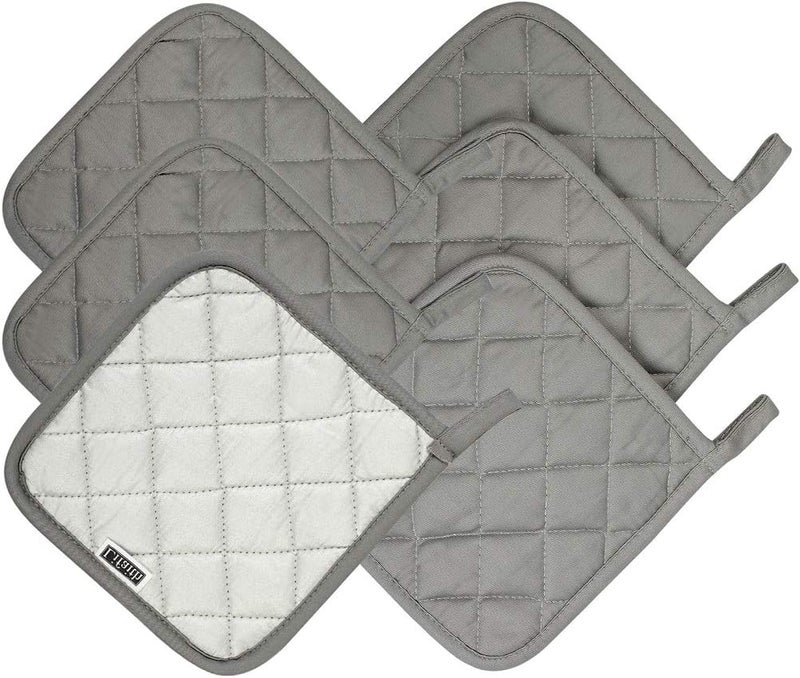 lifaith 100% Cotton Potholders Kitchen Everyday Basic Terry Pot Holder Heat Resistant Large Coaster Hot Pads Kit Trivets Set for Cooking and Baking Set of 6 Dark Grey - Image 2