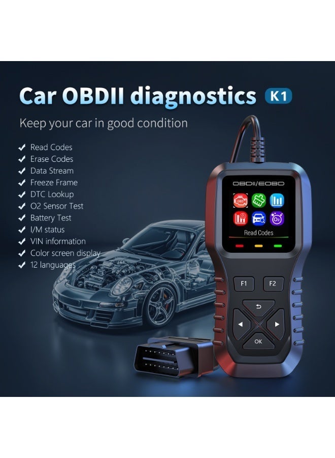 رايهونغ قارئ أعطال السيارة OBD2، جهاز تشخيص مع شاشة ملونة، قراءة بيانات حية، تحليل أعطال المحرك، متعدد اللغات - متوافق مع كل مركبات OBDII و EOBD - Image 2