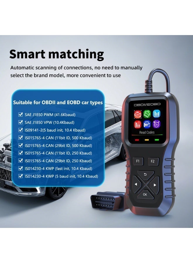 RAYHONG OBD2 Scanner Diagnostic Tool, Car Code Reader for Check Engine Light, Real-Live Data, Freeze Frame with Colour Screen, Multilingual Plug & Play for All OBDII & EOBD Vehicles - Image 3