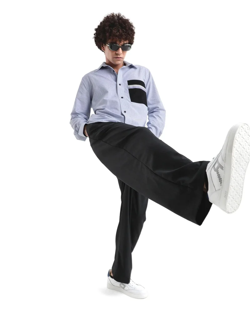Rare Rabbit Men's Korean Relaxed Fit Solid Trouser
