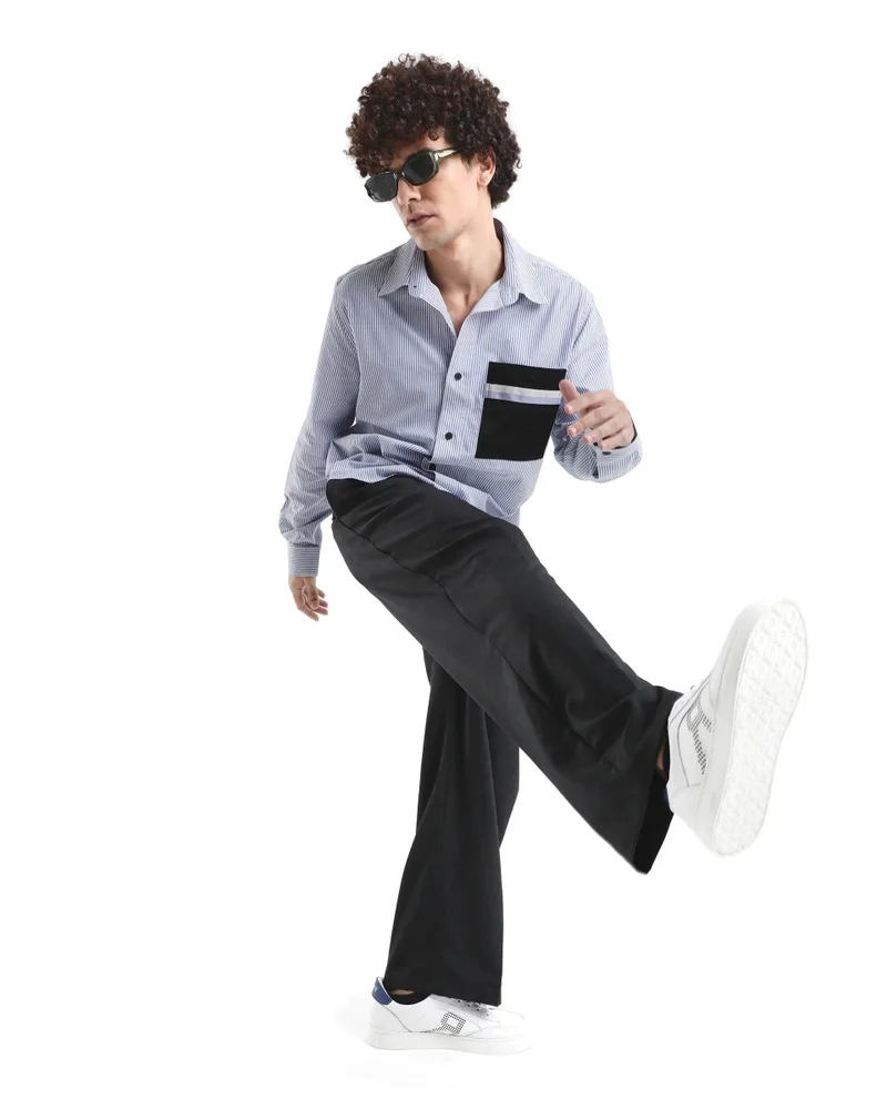 رير رابِت Men's Korean Relaxed Fit Solid Trouser