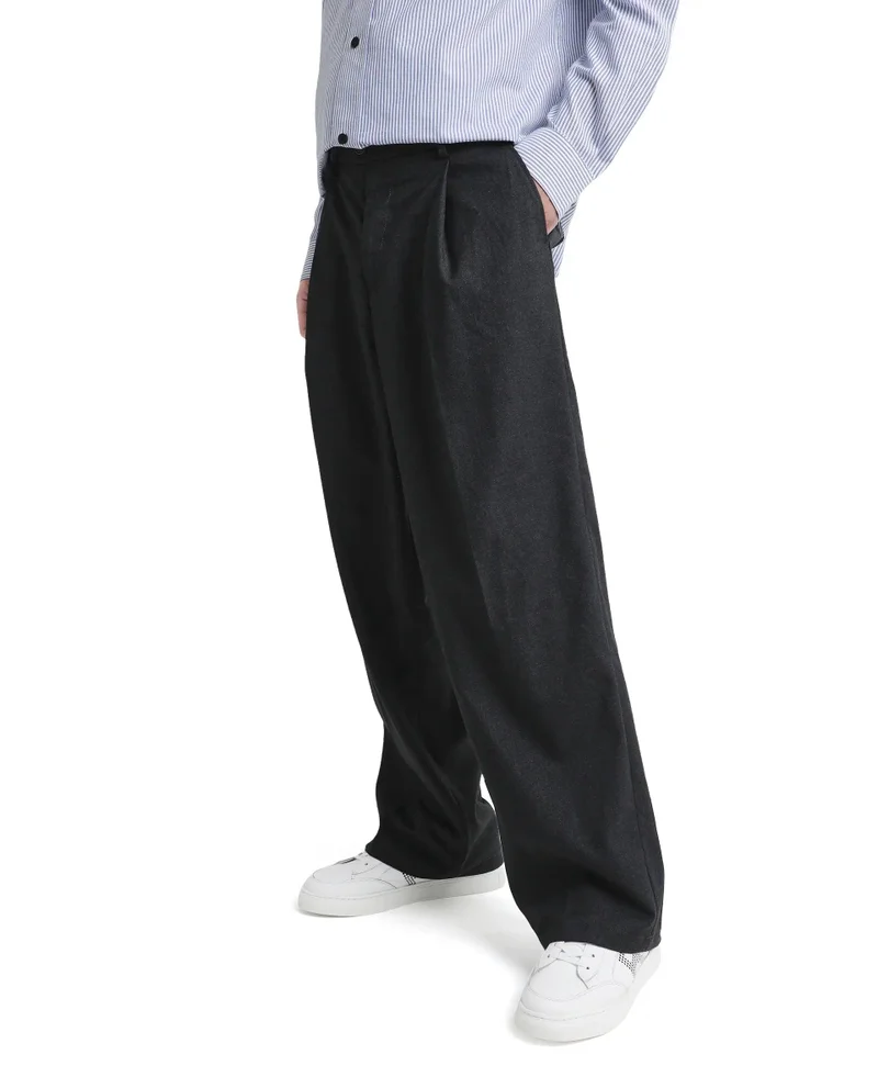رير رابِت Men's Korean Relaxed Fit Solid Trouser