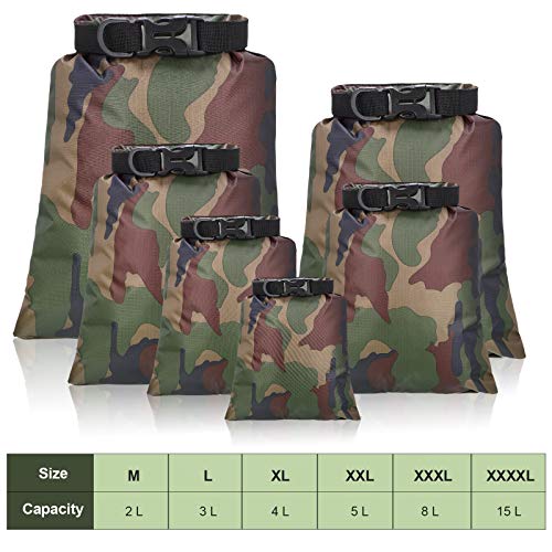 Shappy 6 Pcs Waterproof Dry Bag Set 6 Sizes Lightweight Sacks and Long Adjustable Shoulder Strap Outdoor Water Proof Keep Gear Dry Bag Stuff Sacks for Backpacking, Boating, Hiking, Camping (Camo) - Image 2